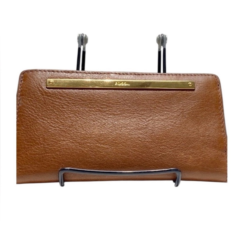 Fossil Brown Leather Clutch Wallet – Gold Hardware, Excellent Condition (NWT).